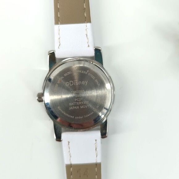 Disney Tinkerbell Watch Silver Purple New White Leather Band - Picture 4 of 4